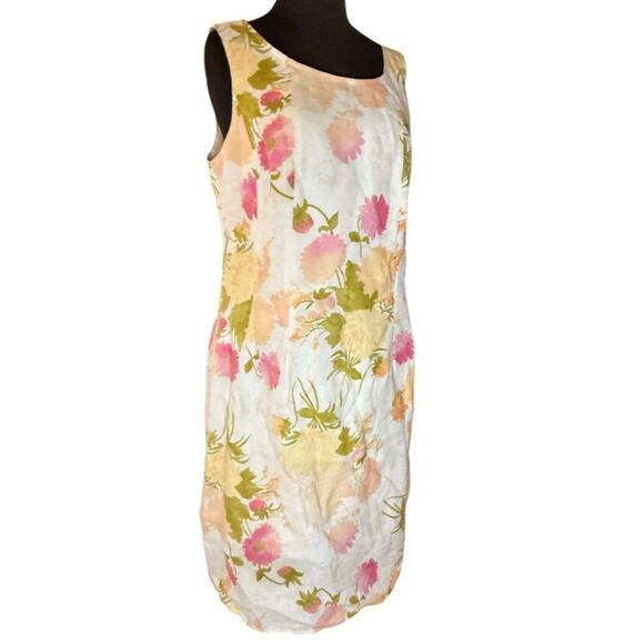 J Jill Floral Linen Watercolor Feminine Sheath Dress 12 Petite Ladylike Resort - Picture 1 of 6